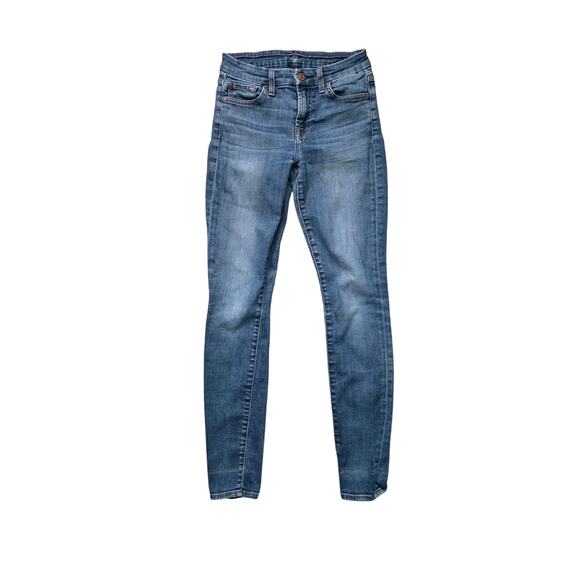 7 For All Mankind Jeans Women’s 26 Blue Denim Mid Rise Skinny - Picture 1 of 7